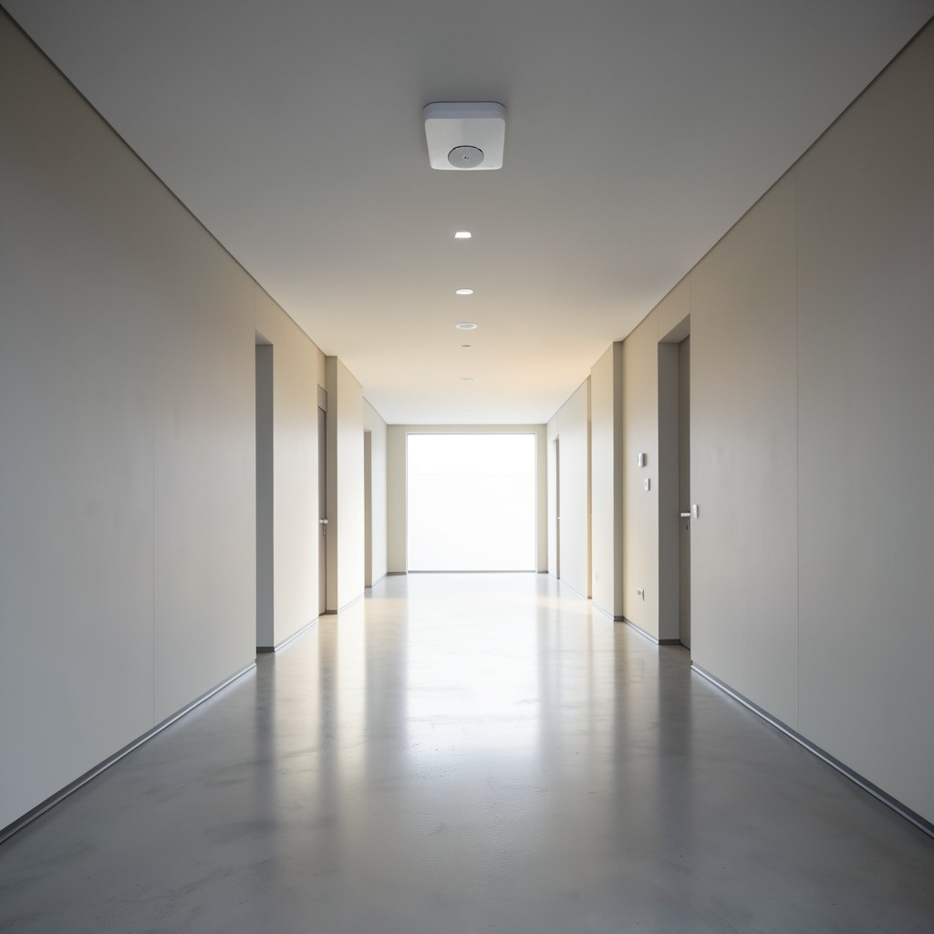 Office corridor with ceiling-mounted wireless access point